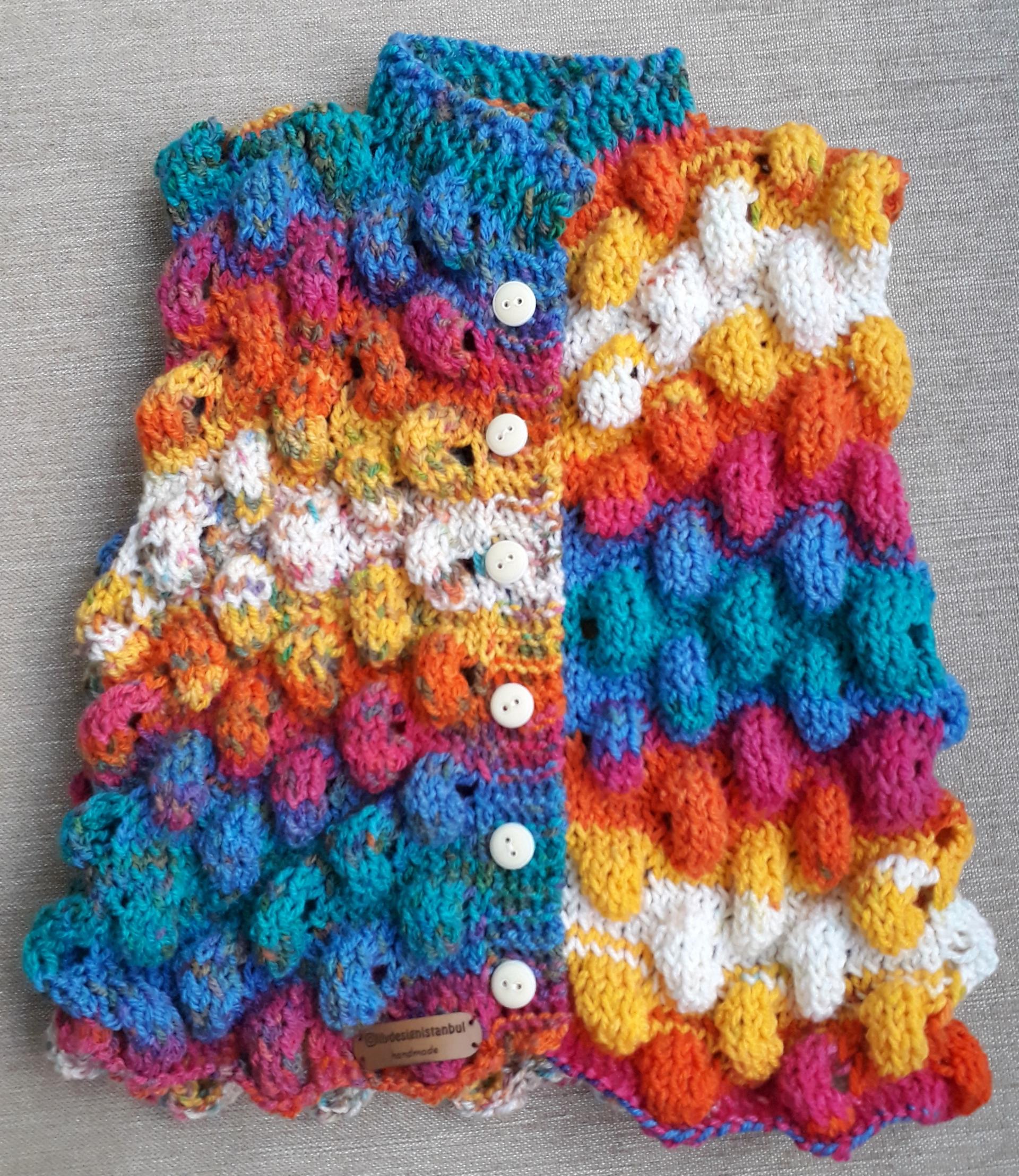 Renkli Baloncuk Bebek Yeleği Yapımı Örgü Modelleri